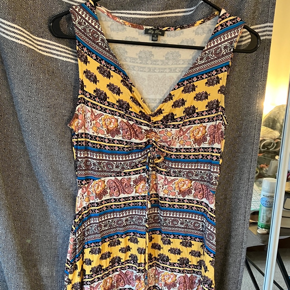 Lily Rose Multicolor Floral Stripe Dress with Yellow Accents